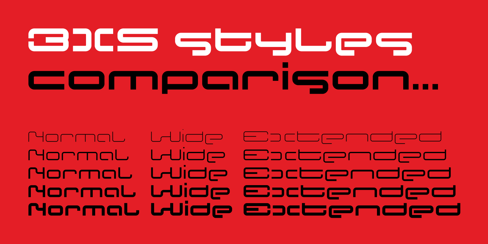F Pixel Rounded font family comparison showing 15 styles across Normal, Wide, and Extended widths, with five weights from Light to Bold.