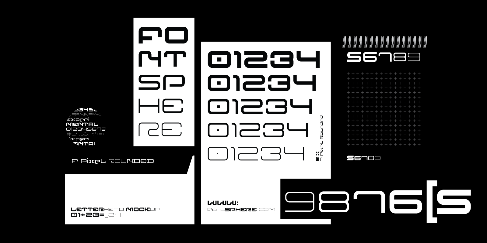 F Pixel Rounded futuristic geometric typography featured in a graphic design mockup, highlighting its rounded forms and contemporary digital style.